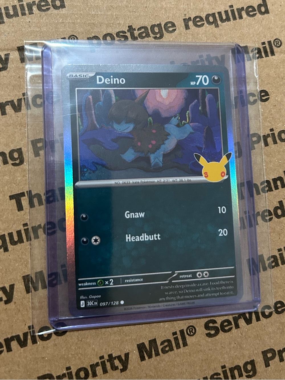 Holo Deino 30th Celebration Pokemon TCG Card No. 097/128